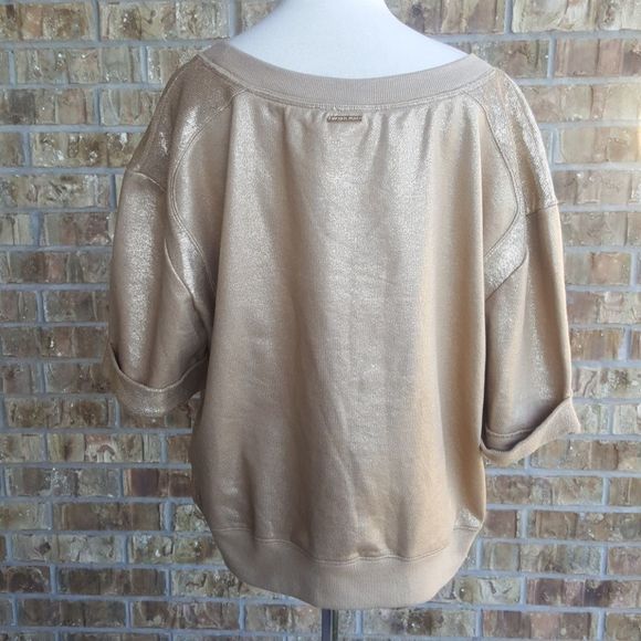 SOLD!! MICHAEL KORS Gold Cropped Sweatshirt - Size Large - Picture 3 of 7